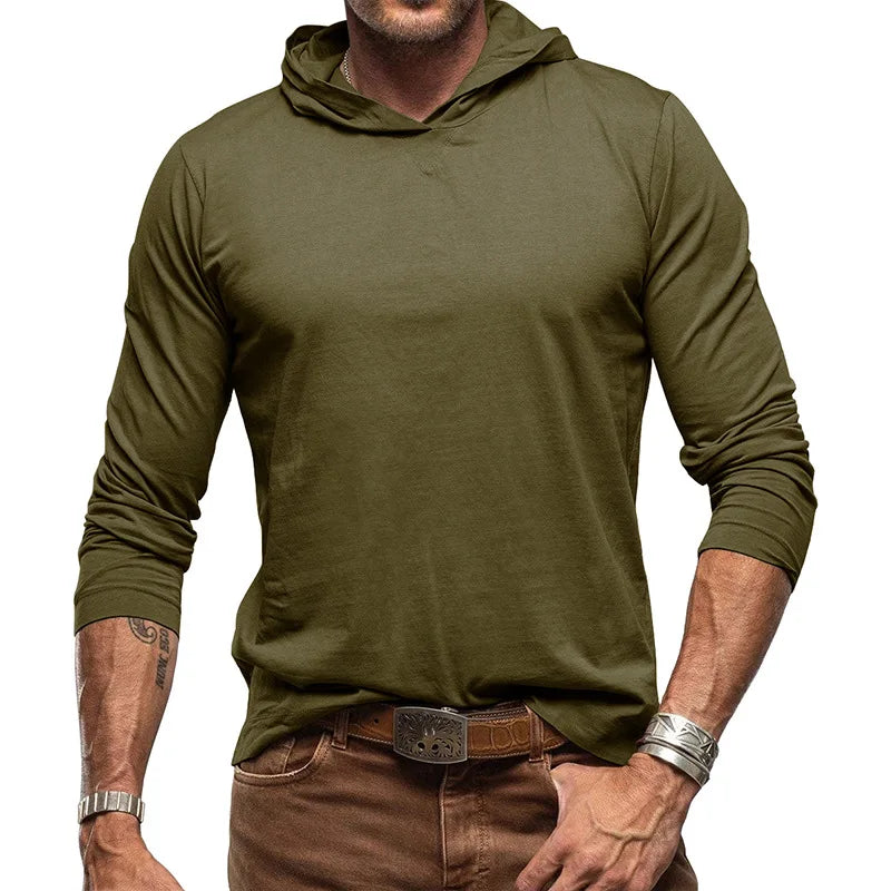 Men's Sports Hoodie Long Sleeve T-shirt Bottoming Shirt Gym Sports Muscle Shirt Solid Color Outdoor Casual Sweatshirt