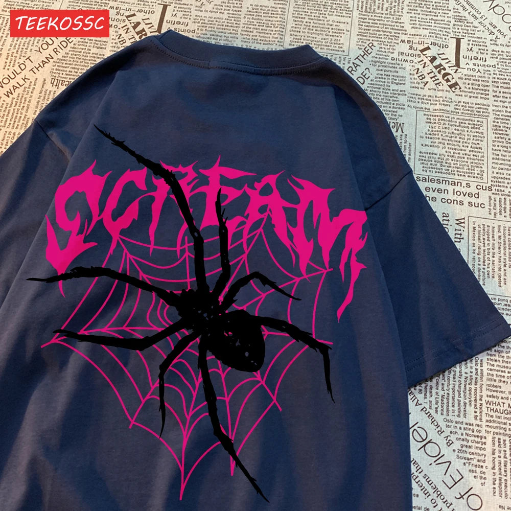 Casual Cotton Women'S T-Shirts Scream Spiders Cobwebs Printing Tops Oversize O-Neck Soft Short Sleeve Fashion Female Clothes