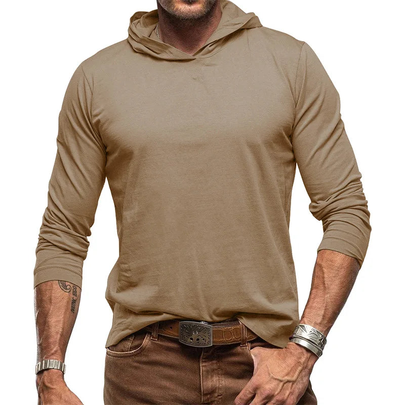 Men's Sports Hoodie Long Sleeve T-shirt Bottoming Shirt Gym Sports Muscle Shirt Solid Color Outdoor Casual Sweatshirt