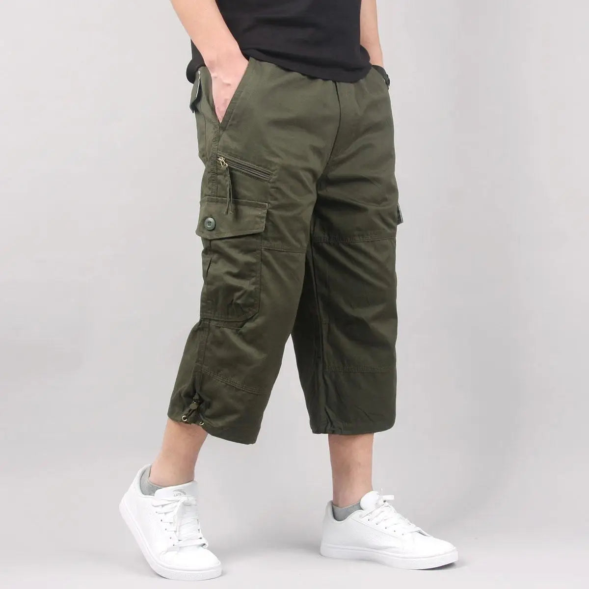 Men's Cargo Shorts Summer Loose Casual Pants Elastic Waist Large Size Outdoor Jogging Sweatpants Trend Multi Pockets
