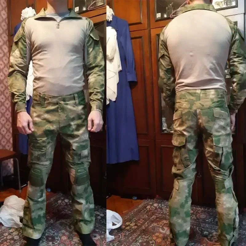 Outdoor Long Sleeve Tactical Shirts CP Combat Shirt 1/4 Zipper Ripstop Cotton Wear-resisting Camo Airsoft T Shirts Men Clothing