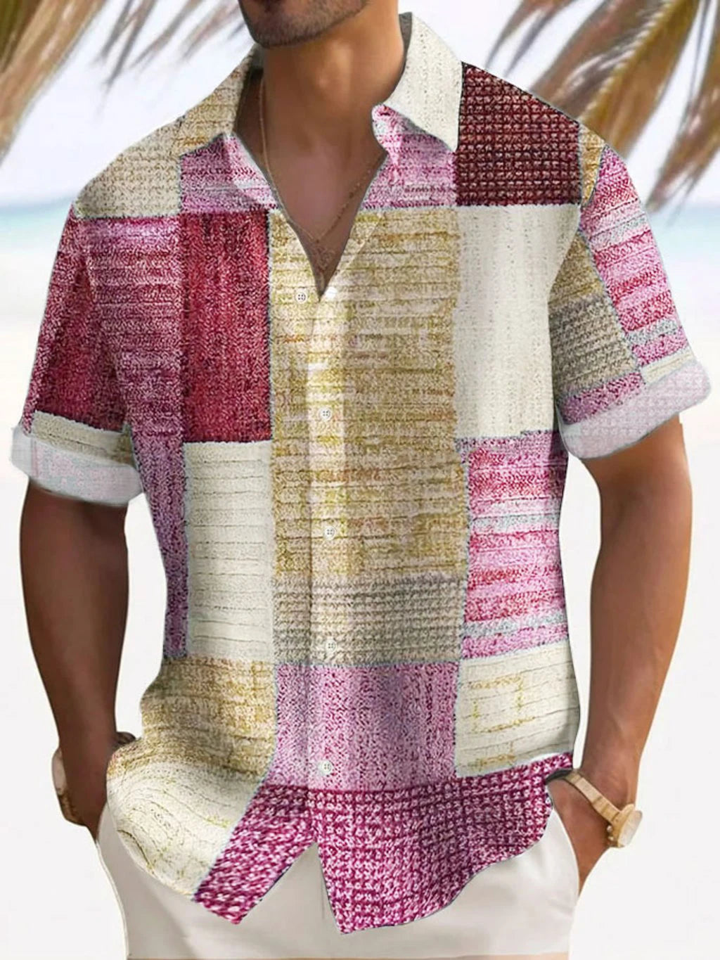 Retro Men's Shirt Fashion Lattice Print Hawaii Shirt Summer Casual Short Sleeve Cardigan Top Street Vintage Overszied Clothing