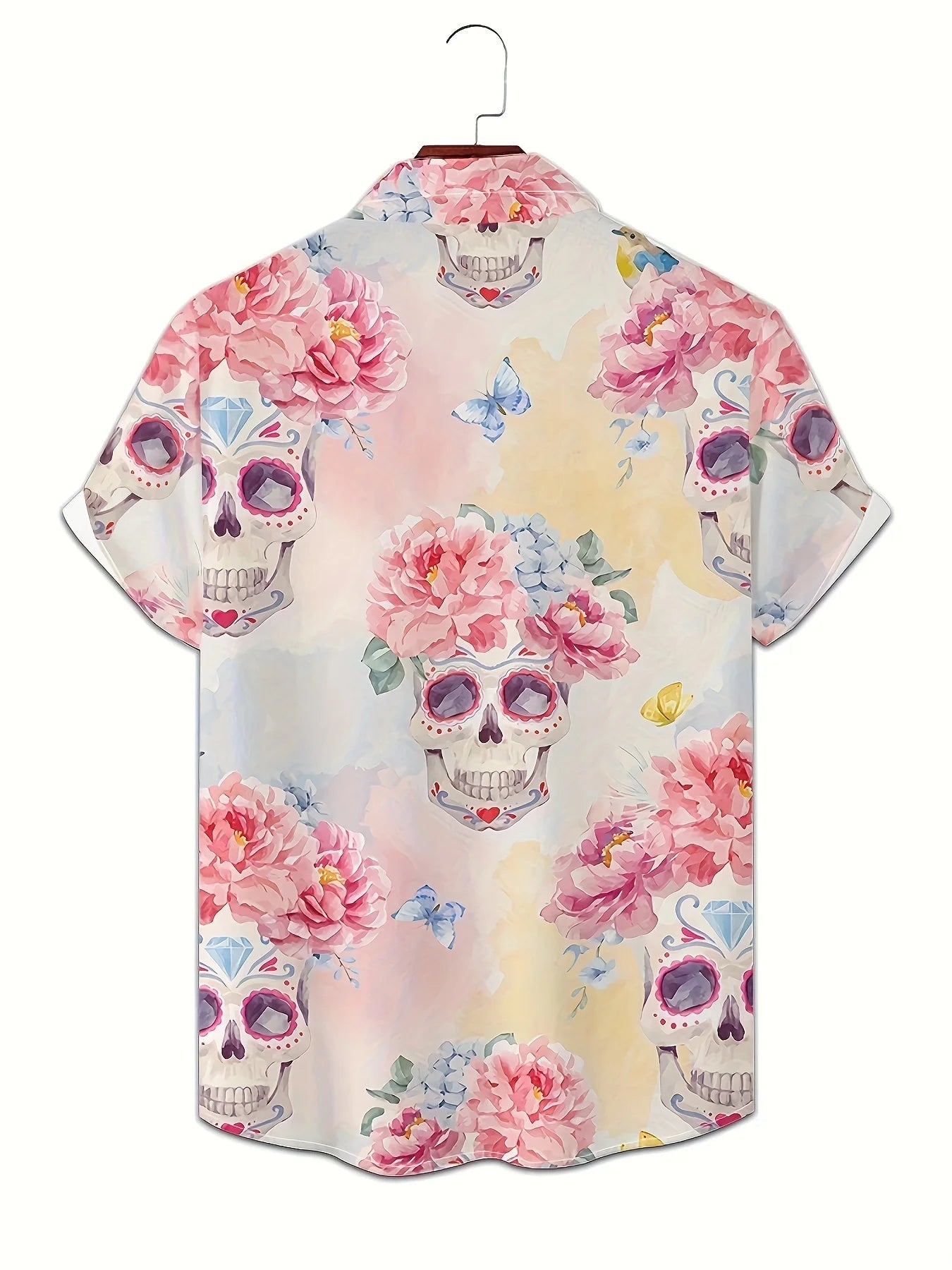 Colorful Skull 3D Printed Shirt Street Hip Hop Fashion Personality Men's Casual Tops Summer Loose Short Sleeve Hawaiian Shirt