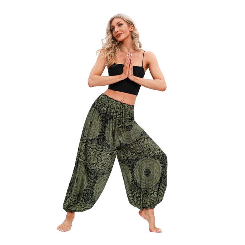 Boho Yoga Pants Women Hippie Harem Printed Dyeing High Waisted Wear Pantalone De Mujer Cintura Alta Calca Feminina Beach