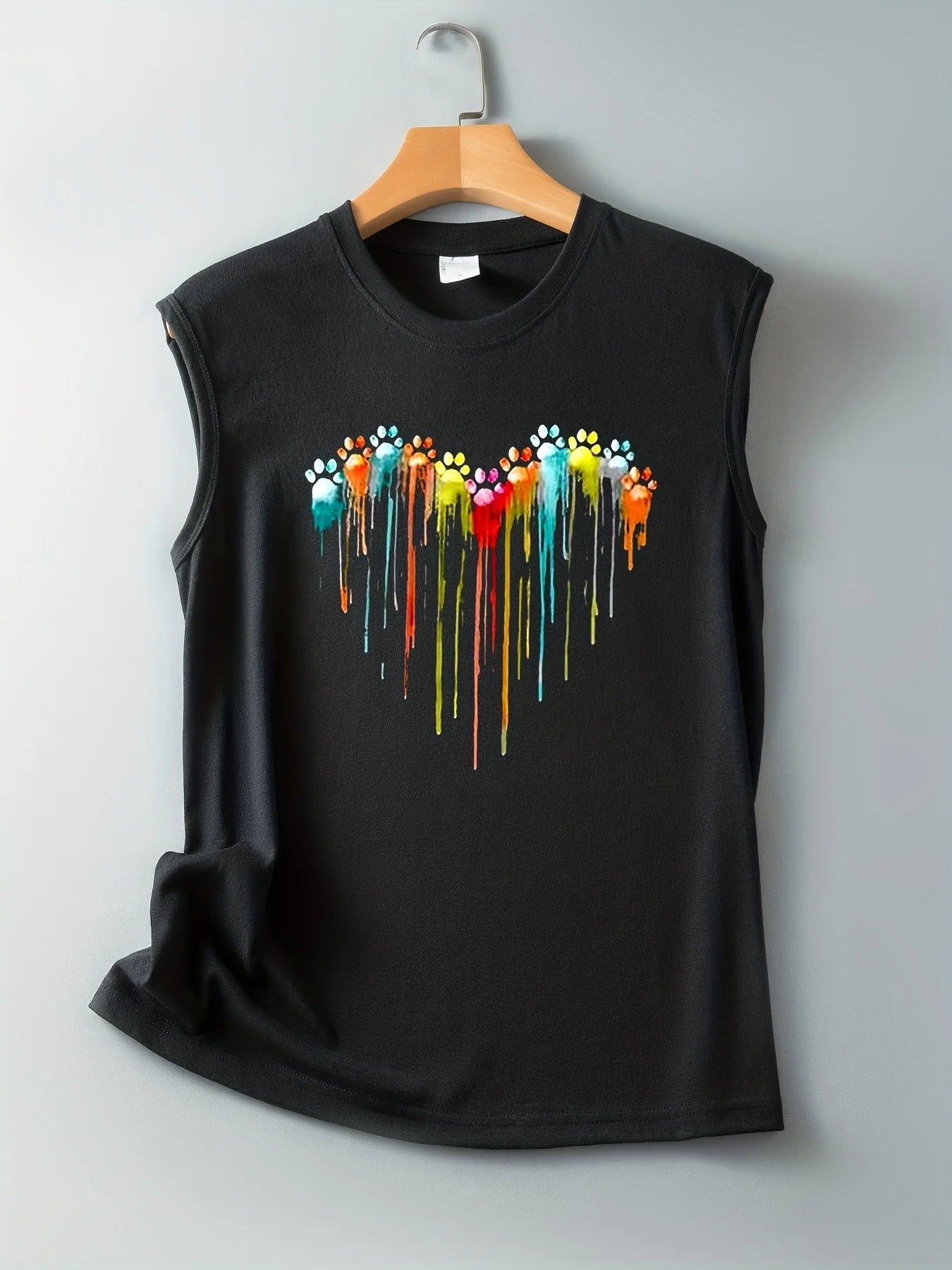 Women's Summer Colorful Paw Print Loose Size Breathable and Comfortable Sleeveless Tank Top T-shirt Summer Casual Loose