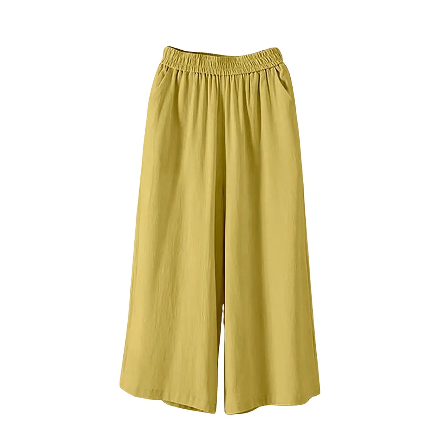 Feamle Casual and Versatile Lazy Style Wide Leg Pants With Pockets Lightweight High Waisted Loose Cropped Capris