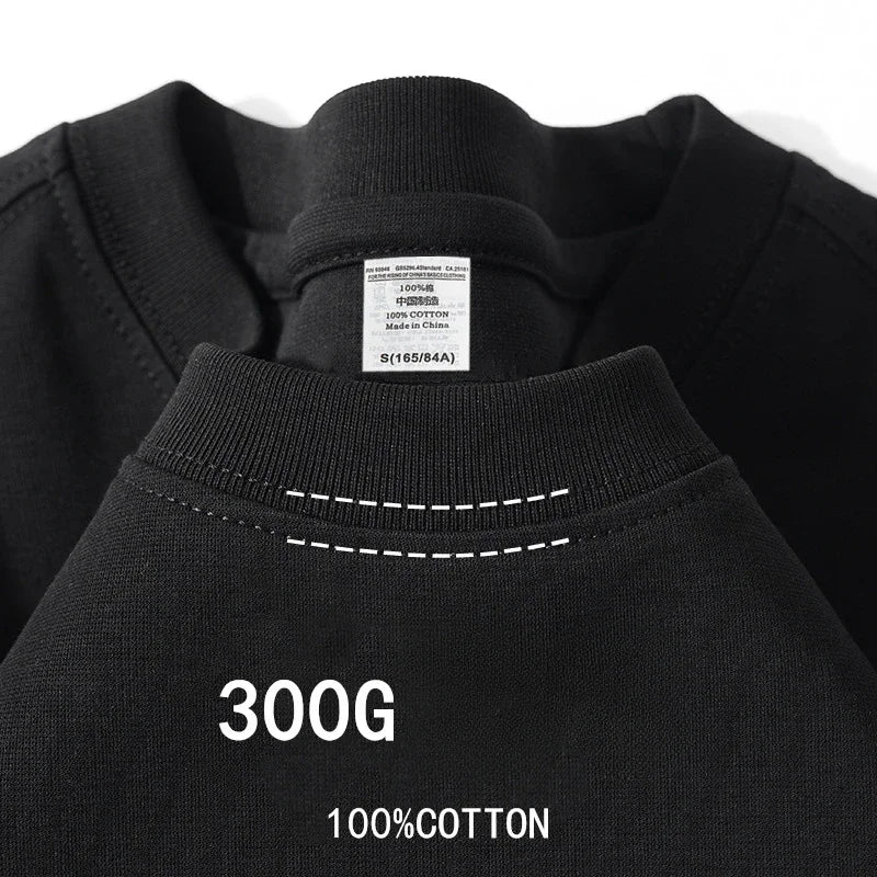 300g Cotton T Shirts Men Short Sleeved Heavyweight Summer Round Neck Loose Breathable Shirt for Men Women Basic Tee