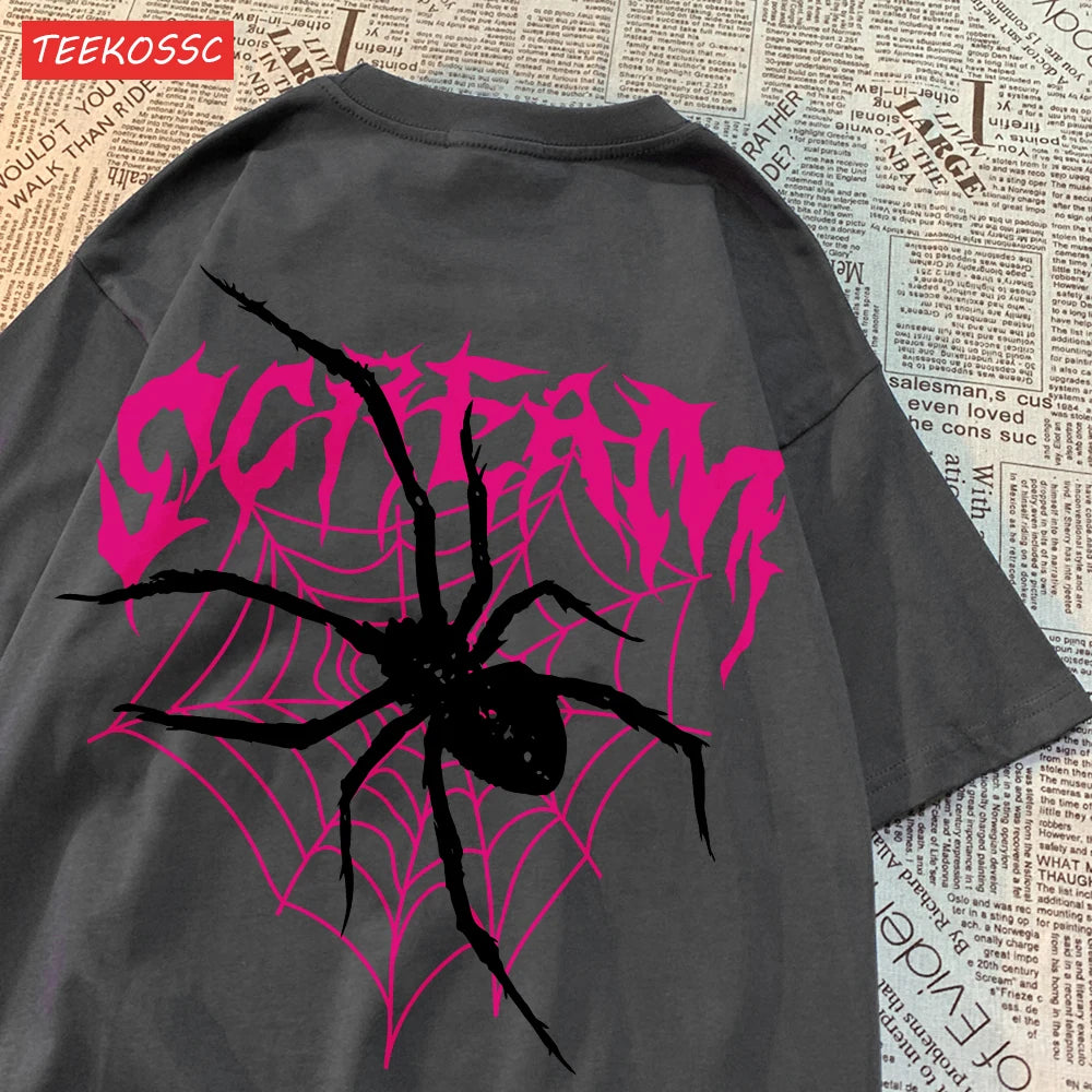 Casual Cotton Women'S T-Shirts Scream Spiders Cobwebs Printing Tops Oversize O-Neck Soft Short Sleeve Fashion Female Clothes