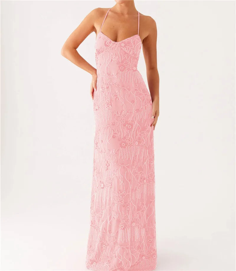 hirigin Sequin Beaded Cami Mini Dress Sexy Front V Neckline Sleeveless Short Dresses for Women Backless Criss Cross Straps Dress