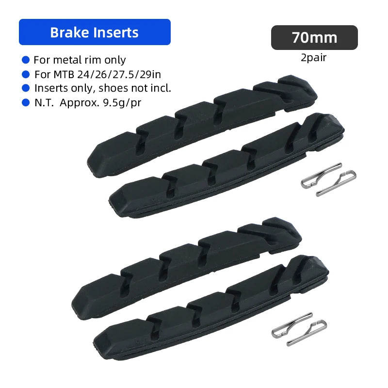 Deemount Quality V-Brake Pads MTB Mountain Bicycle 72mm Caliper Brake Alum. Shoes for Linear Pull Brakes All Weathers Low Noise