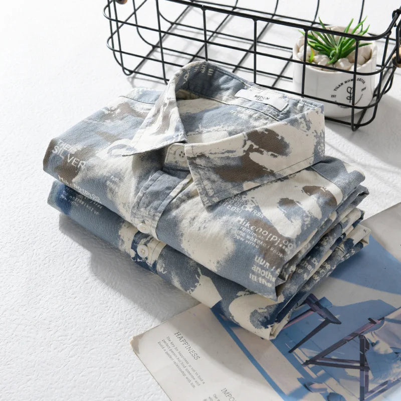 Summer New Beach Printed Pure Cotton Short Sleeve Shirts Men Clothing Casual Simple Thin Soft Streetwear FY545