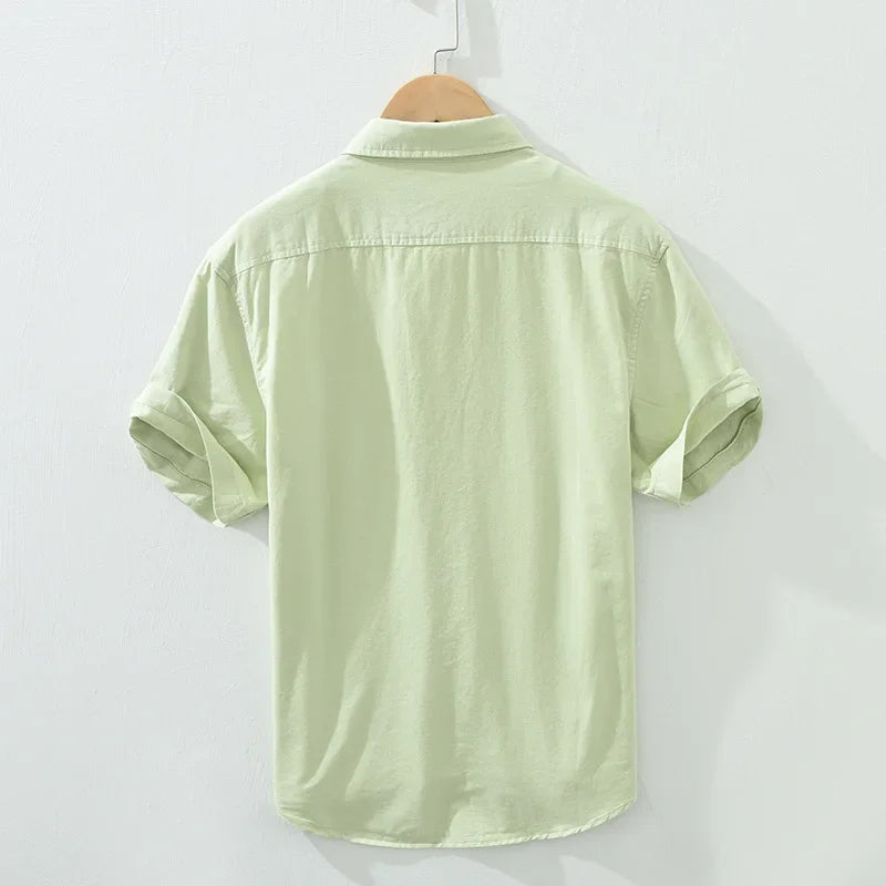 100% Cotton Solid Color Men's Summer Lightweight Short Sleeve Shirt, Business Casual Daily Shirt 2024 Loose Casual Jacket