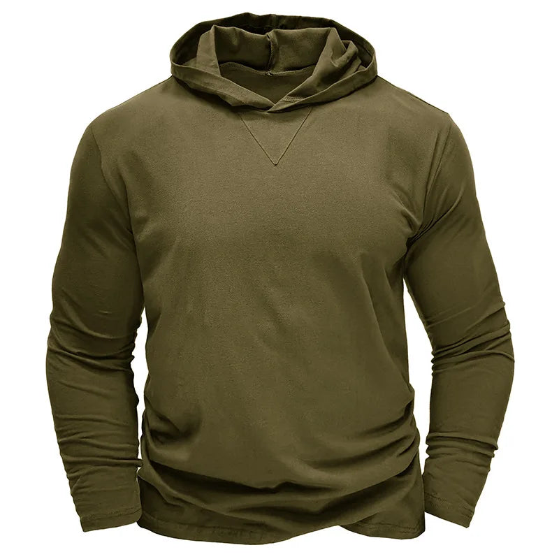 Men's Sports Hoodie Long Sleeve T-shirt Bottoming Shirt Gym Sports Muscle Shirt Solid Color Outdoor Casual Sweatshirt