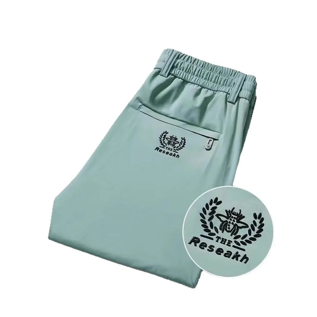 High-End Men's Casual Ice Silk Pants Elastic Business Long Breathable Cool Air Conditioning Summer Trousers for Men