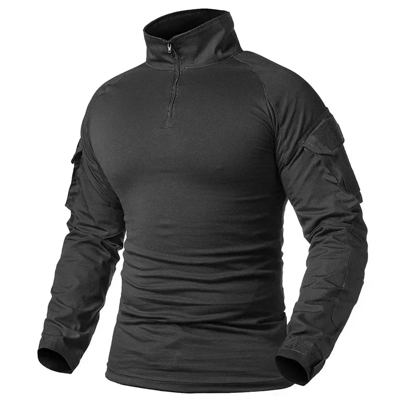 Outdoor Long Sleeve Tactical Shirts CP Combat Shirt 1/4 Zipper Ripstop Cotton Wear-resisting Camo Airsoft T Shirts Men Clothing