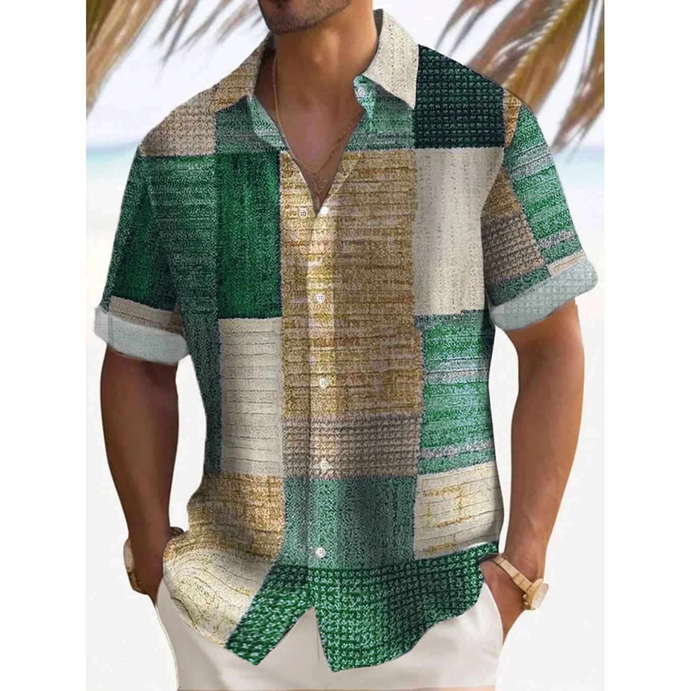 Retro Men's Shirt Fashion Lattice Print Hawaii Shirt Summer Casual Short Sleeve Cardigan Top Street Vintage Overszied Clothing