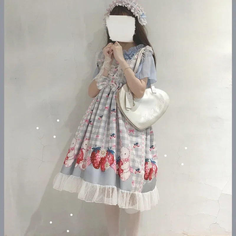 KOSAHIKI Japanese Lolita Dress Girls Strawberry Bunny Jsk Dresses Women Harajuku Sleeveless Cute 2025 Cosplay Vestido