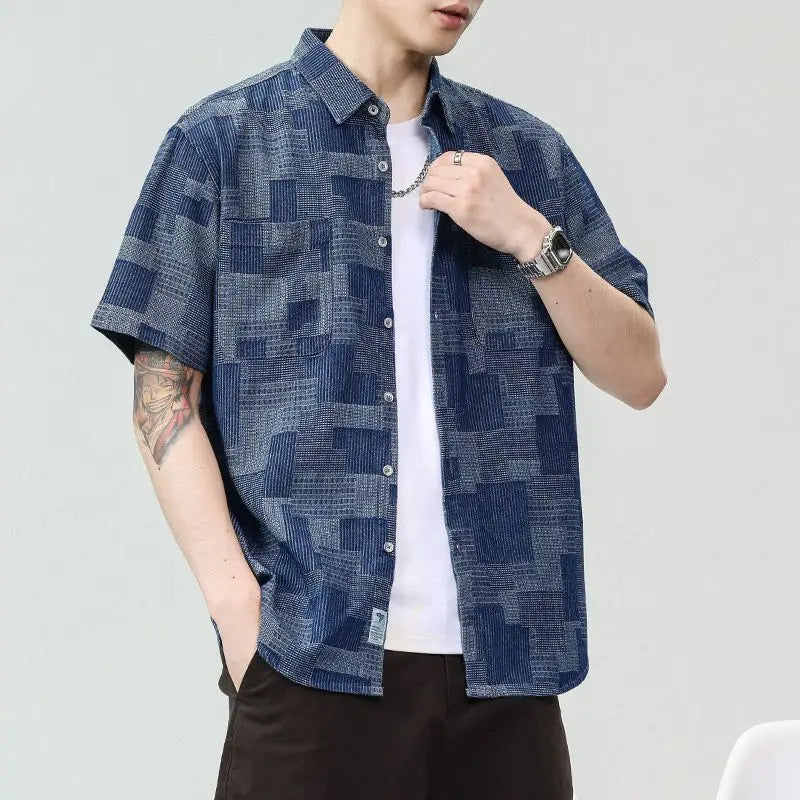 2025 Summer New Design Personality Plaid Men's Shirt Fashion Casual Trendy Brand