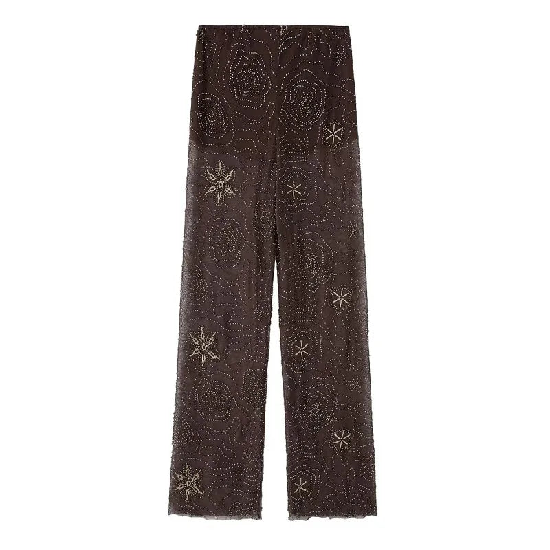 MUJER Sequin Baggy Pants Woman Beads Wide Leg Pants for Women See Through Casual Pants Women Streetwear Fashion Trousers Womens