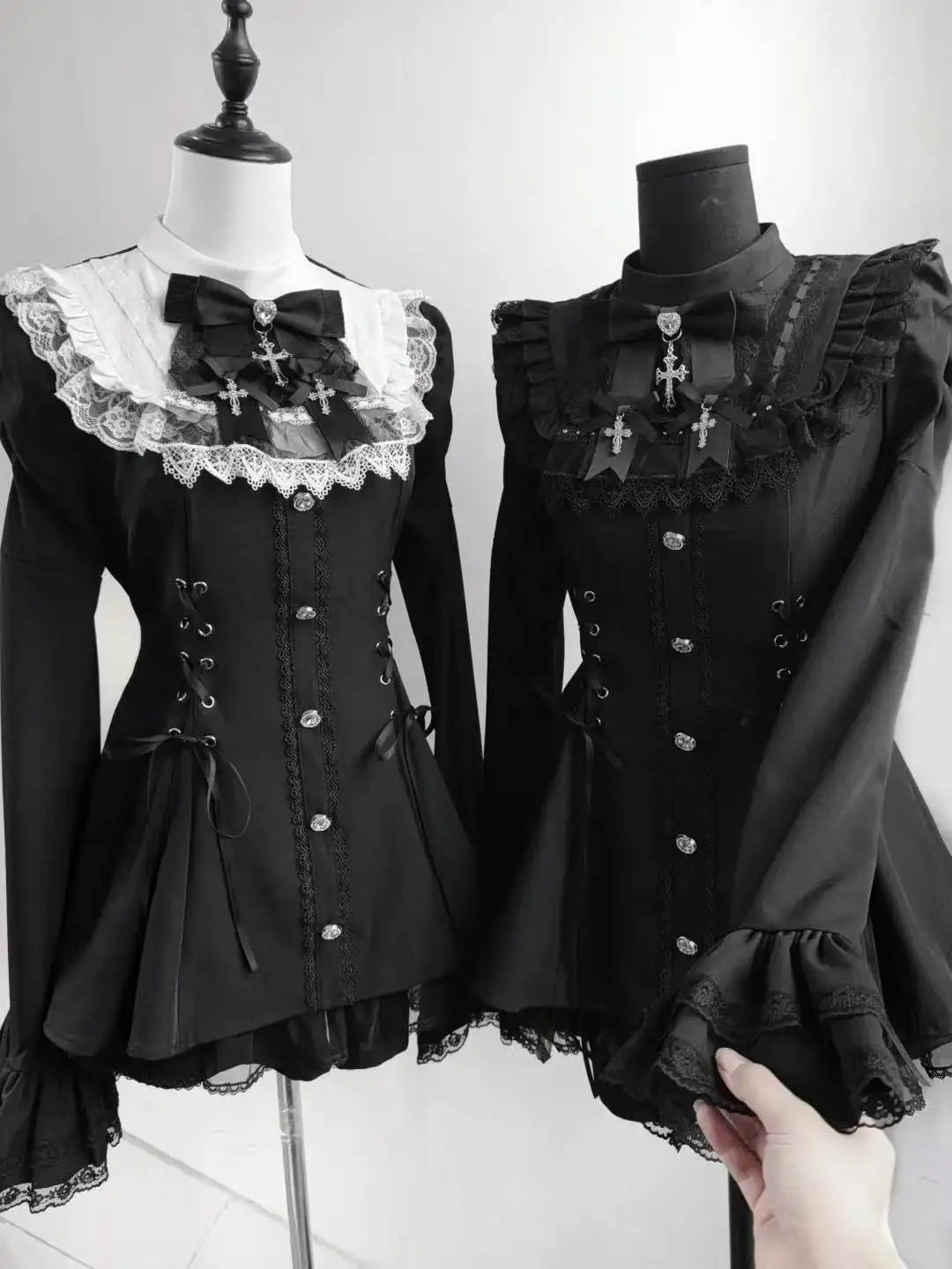 Japanese Gothic Lolita Dress Set Women Harajuku Y2k Bow Lace Ruffles Collar Mini Dresses Female Elegant Party Cute Dress