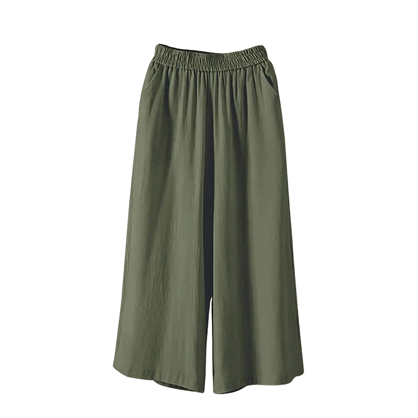 Feamle Casual and Versatile Lazy Style Wide Leg Pants With Pockets Lightweight High Waisted Loose Cropped Capris