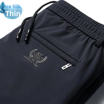 Summer Thin Men's Pants Non-stickable High Elasticity Straight-leg Pants Ice Silk Middle-aged Sweatpants