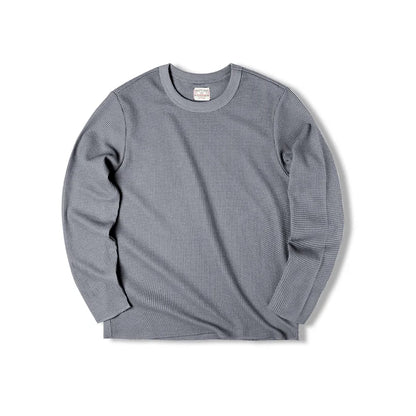 Maden Workwear Japanese Vintage Heavyweight 300g Waffle Round Neck T-shirt Sweater Long Sleeve Shirt For Men