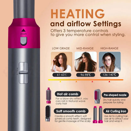 Hair Dryer 5-In-1 Electric Hair Comb Negative Ion Straight Curler Brush Blow Dryer Air Comb Removable Brush Kit Tool