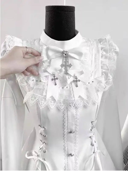 Japanese Gothic Lolita Dress Set Women Harajuku Y2k Bow Lace Ruffles Collar Mini Dresses Female Elegant Party Cute Dress