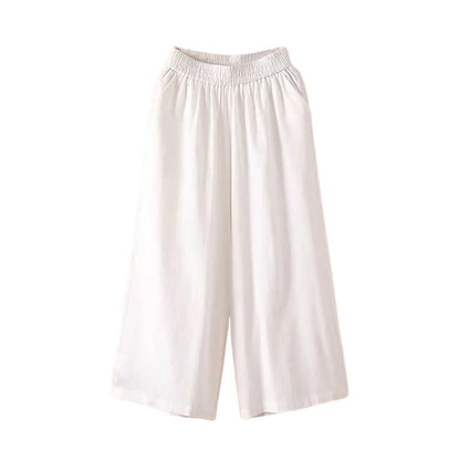 Feamle Casual and Versatile Lazy Style Wide Leg Pants With Pockets Lightweight High Waisted Loose Cropped Capris