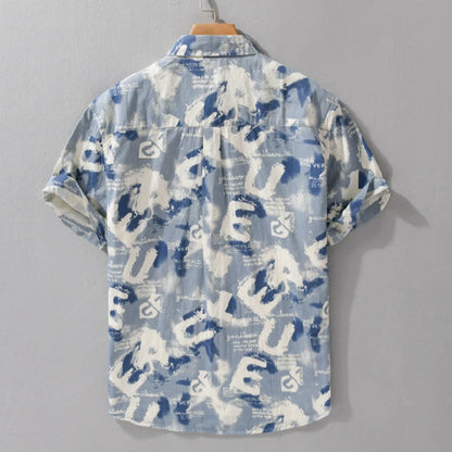Summer New Beach Printed Pure Cotton Short Sleeve Shirts Men Clothing Casual Simple Thin Soft Streetwear FY545