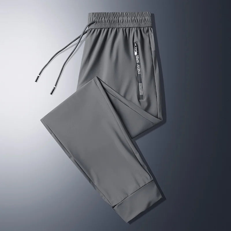 Men Summer Thin Ice Silk Pants Loose Style Workwear Casual Quick Dry Sports Pants Long Breathable High Elasticity