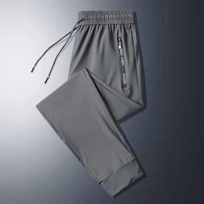 Men Summer Thin Ice Silk Pants Loose Style Workwear Casual Quick Dry Sports Pants Long Breathable High Elasticity