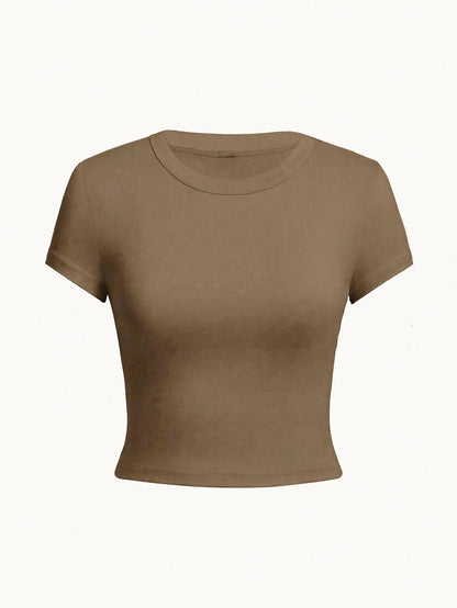 Y2K Woman Solid Crop Tops Short Sleeve High Elastic Viscose T-Shirt Soft O-Neck Sporty Tees Summer Street Fashion Female Clothes