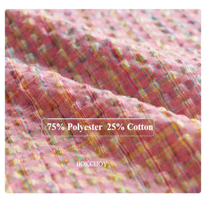 2025 Summer New Casual Checkered Bubble Yarn Short Sleeve Shirt for Men Slim Casual Turn-down Collar Classic Shirt FY740