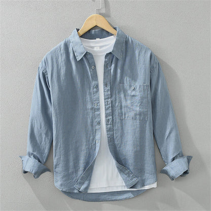 2025 Spring man linen shirt Loose breathable mens clothing freshness men's Casual shirts long sleeved tops solid shirt for men