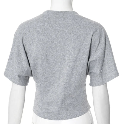 CUTENOVA Women'S Summer Loose Short-Sleeved T-Shirt Tops Waist Slimming Sweet And Hottie Design Sense Positive Shoulder Top