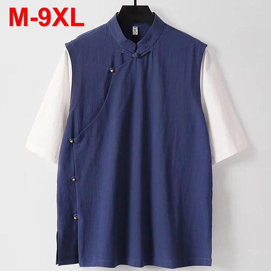 9XL Plus Size Men's Shirts Chinese Style Shirts Summer Loose Shorts Leeve Button Up Blouse Man Big 7XL 8XL Shirts