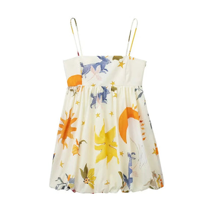 MUJER Print Slip Mini Dress Women Sleeveless Summer Dress Woman 2025 Ruched Sundress Vestidos Backless Short Dresses for Women