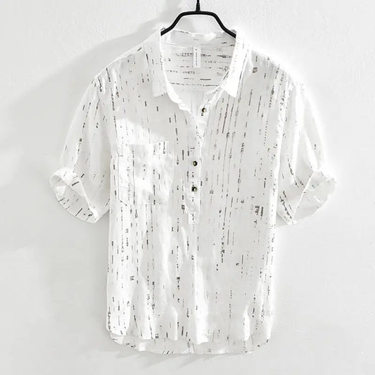 Summer Men Clothing 2025 New Fashion Casual Versatile Shirt Short-sleeved Top Loose Printed Thin