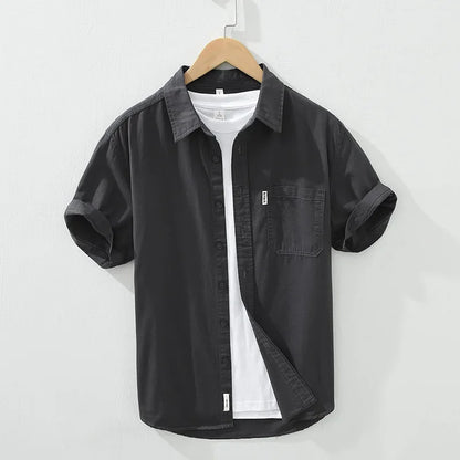 100% Cotton Solid Color Men's Summer Lightweight Short Sleeve Shirt, Business Casual Daily Shirt 2024 Loose Casual Jacket
