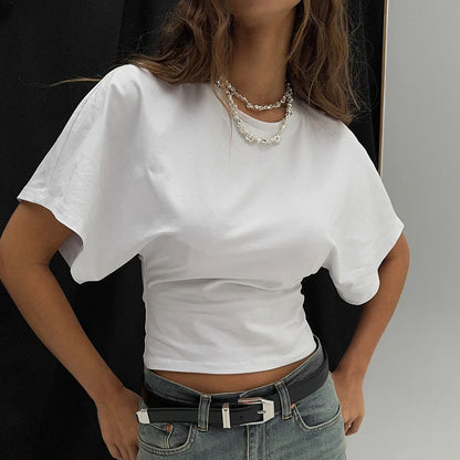 CUTENOVA Women'S Summer Loose Short-Sleeved T-Shirt Tops Waist Slimming Sweet And Hottie Design Sense Positive Shoulder Top