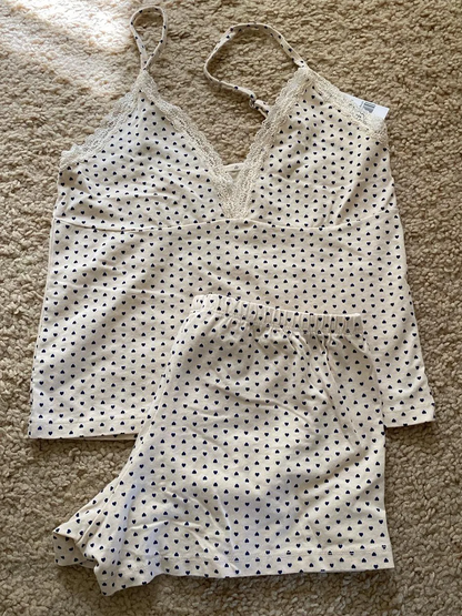 Strawberry Vest Shorts 2 Pieces Set Woman Eyelet Bow Slim Tank Top with Elastic Waist Patchwork Straight Short Pant Sweet Sets