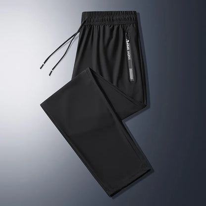 Men Summer Thin Ice Silk Pants Loose Style Workwear Casual Quick Dry Sports Pants Long Breathable High Elasticity