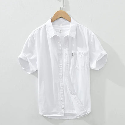 100% Cotton Solid Color Men's Summer Lightweight Short Sleeve Shirt, Business Casual Daily Shirt 2024 Loose Casual Jacket