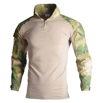 Outdoor Long Sleeve Tactical Shirts CP Combat Shirt 1/4 Zipper Ripstop Cotton Wear-resisting Camo Airsoft T Shirts Men Clothing