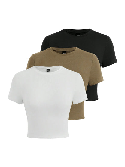 Y2K Woman Solid Crop Tops Short Sleeve High Elastic Viscose T-Shirt Soft O-Neck Sporty Tees Summer Street Fashion Female Clothes