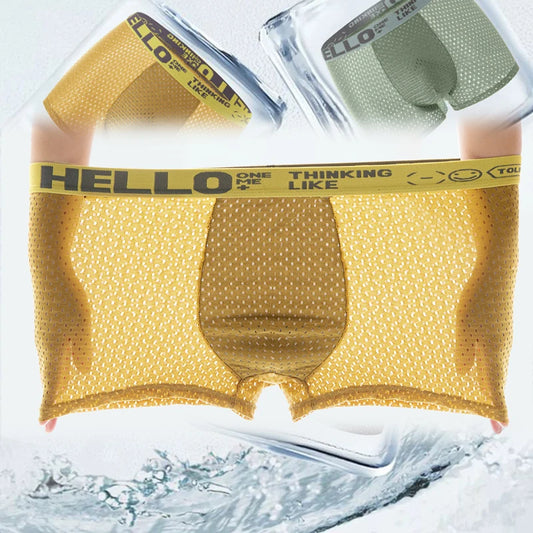Mens Ice Silk Mesh Underwear Summer Breathable Mesh Cool Boxer Boxer Shorts for Men 45-90KG Anti-bacterial Light Thin Underpants