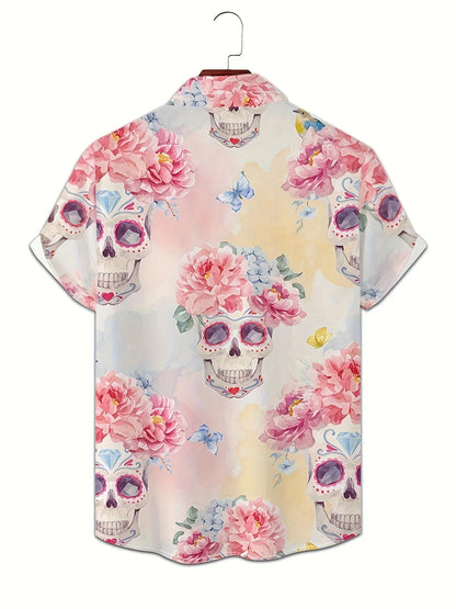 Colorful Skull 3D Printed Shirt Street Hip Hop Fashion Personality Men's Casual Tops Summer Loose Short Sleeve Hawaiian Shirt