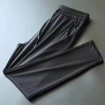 Men Summer Thin Ice Silk Pants Loose Style Workwear Casual Quick Dry Sports Pants Long Breathable High Elasticity
